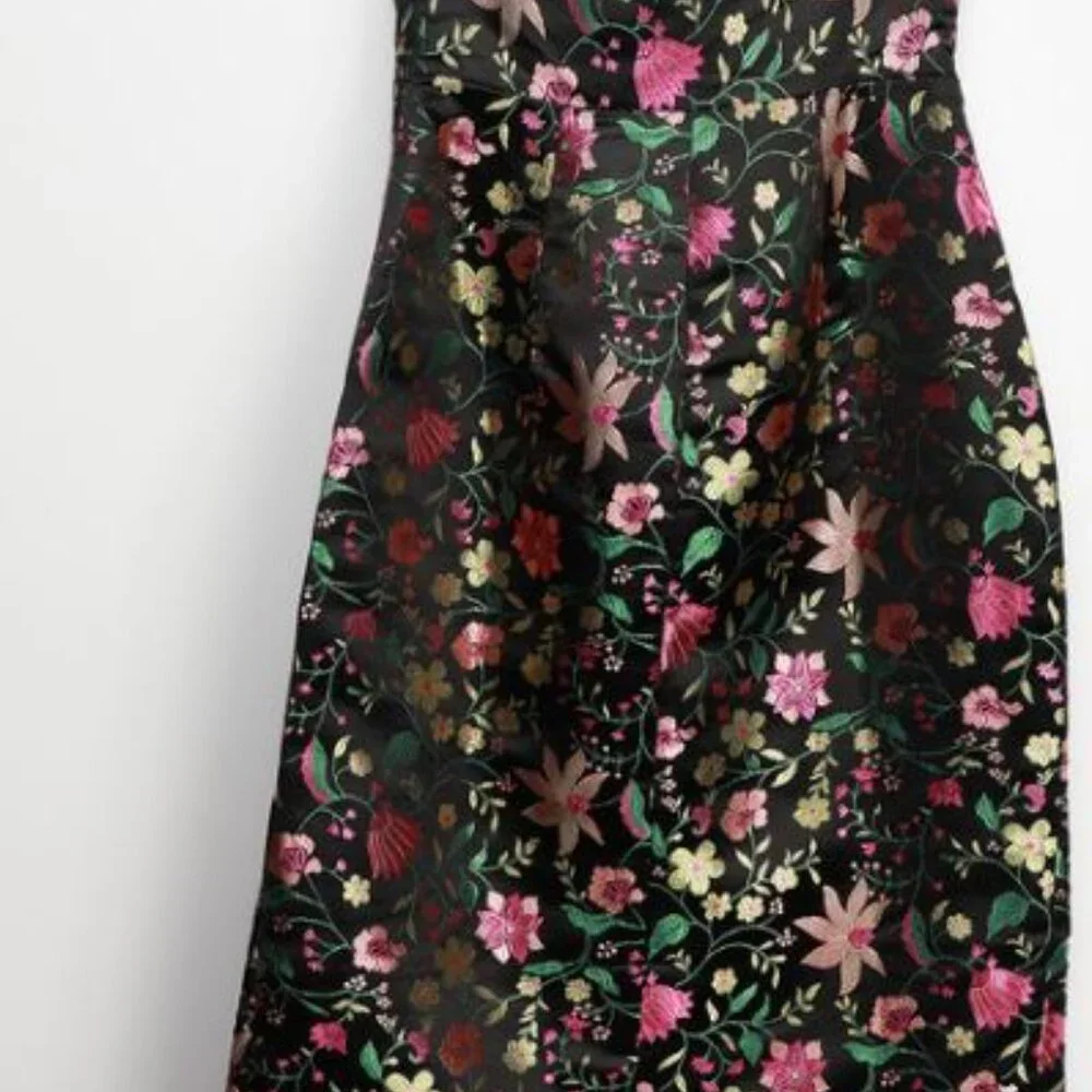 Make a Move Black Satin Floral Jacquard Strapless Midi Dress - Picture 5 of 9